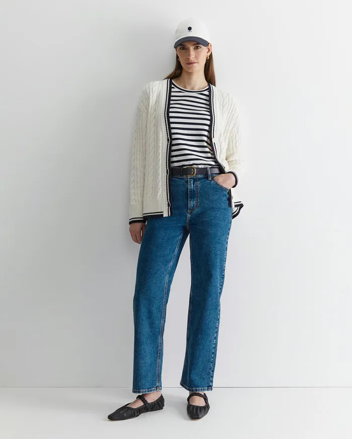 Women Sportscraft Knits and Cardigans Elka Club Sport Cable Cardigan Creamnavy
