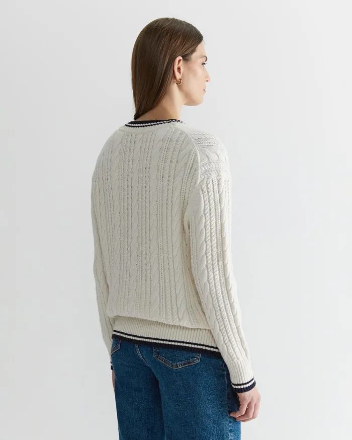 Women Sportscraft Knits and Cardigans Elka Club Sport Cable Cardigan Creamnavy