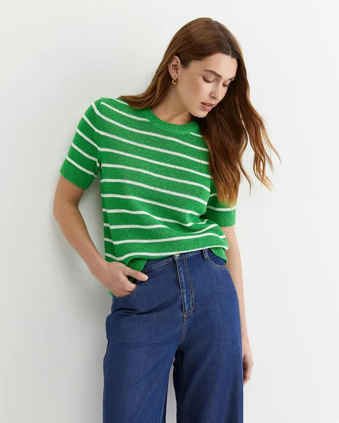 Women Sportscraft Knits and Cardigans Josie Tape Yarn Crew Knit Green Multi