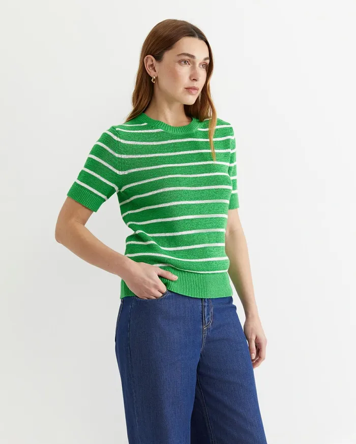Women Sportscraft Knits and Cardigans Josie Tape Yarn Crew Knit Green Multi