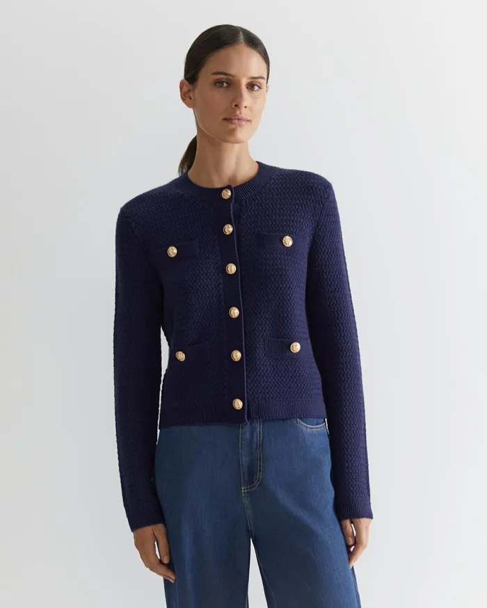 Women Sportscraft Knits and Cardigans Joyce Merino Wool Cardigan Navy