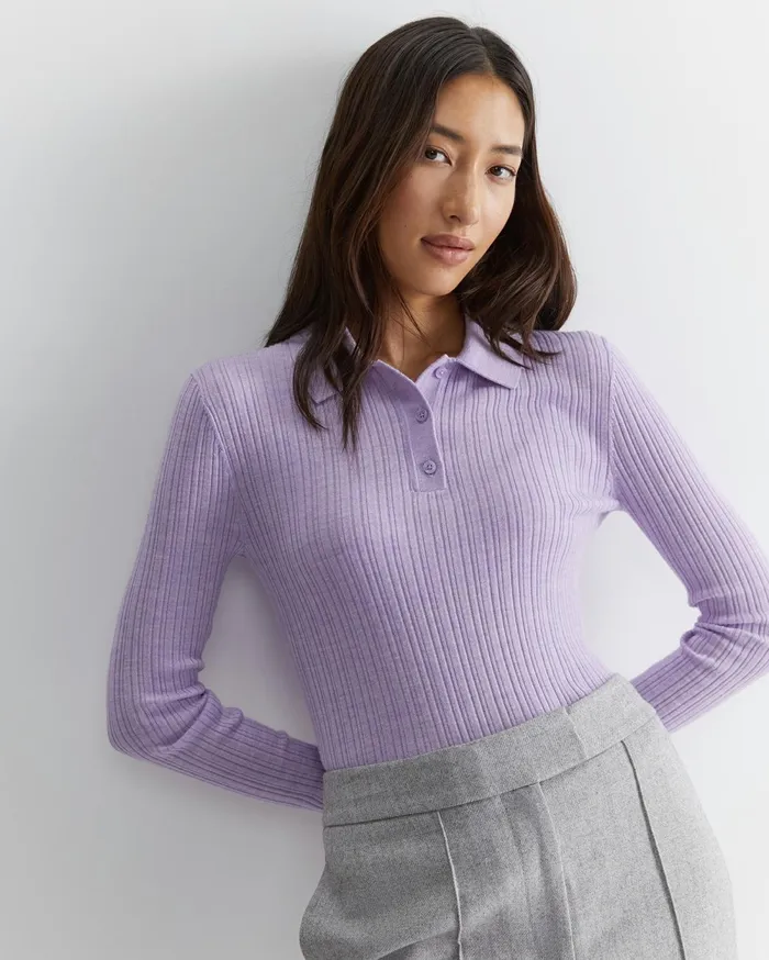 Women Sportscraft Knits and Cardigans Wool Silk Polo Lavender