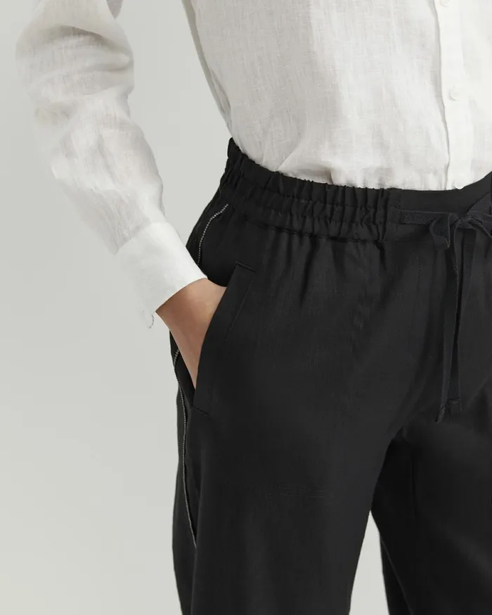 Women Sportscraft Pants Rosa Bead Trim Crop Linen Pant Black