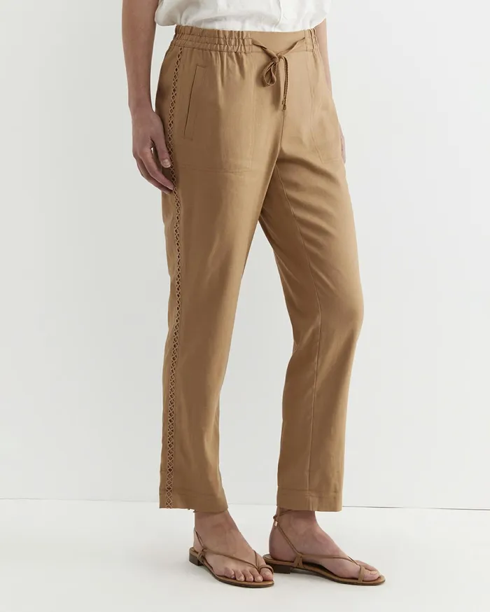 Women Sportscraft Pants Rosa Lace Trim Linen Pant Tan