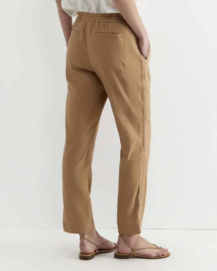 Women Sportscraft Pants Rosa Lace Trim Linen Pant Tan