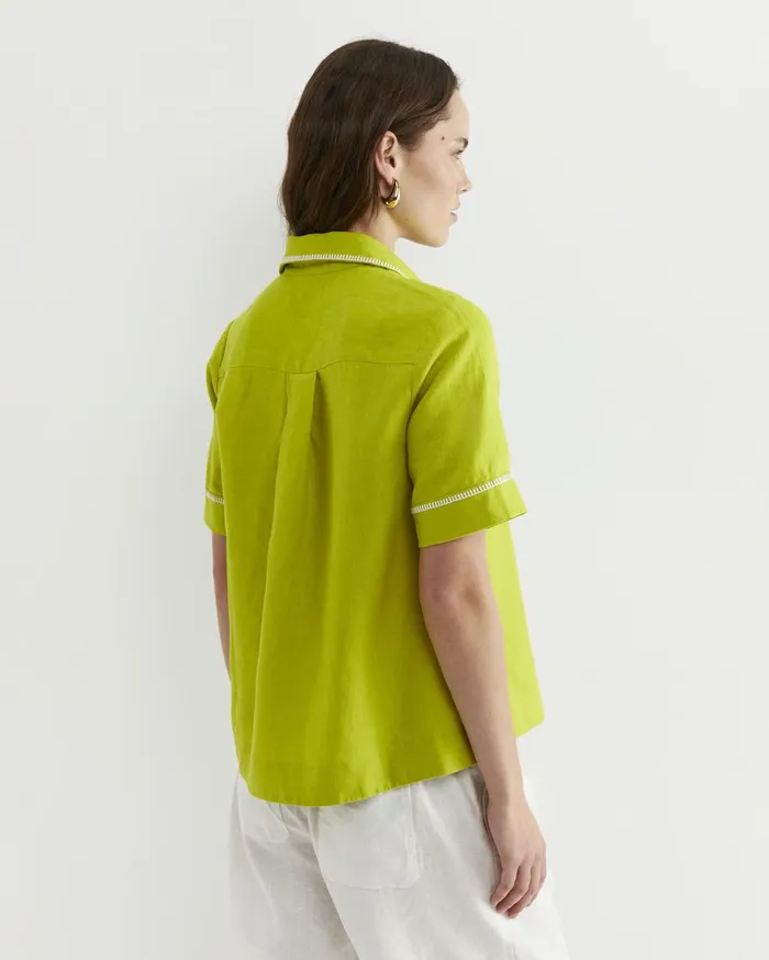 Women Sportscraft Shirts Lulu Blanket Stitch Linen Shirt Celery