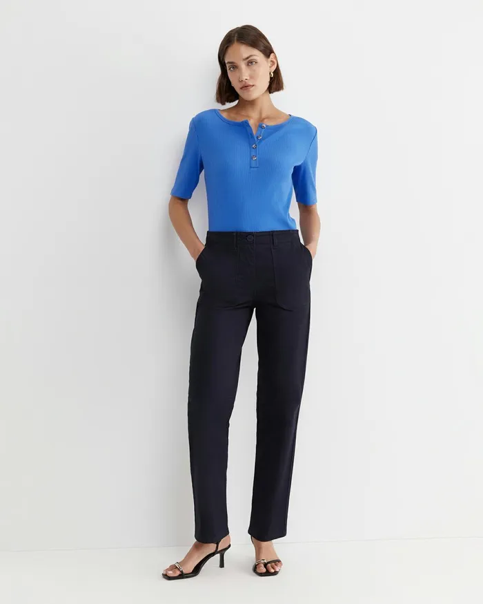 Women Sportscraft Tops and Tees Allie Rib Henley Tee Cerulean