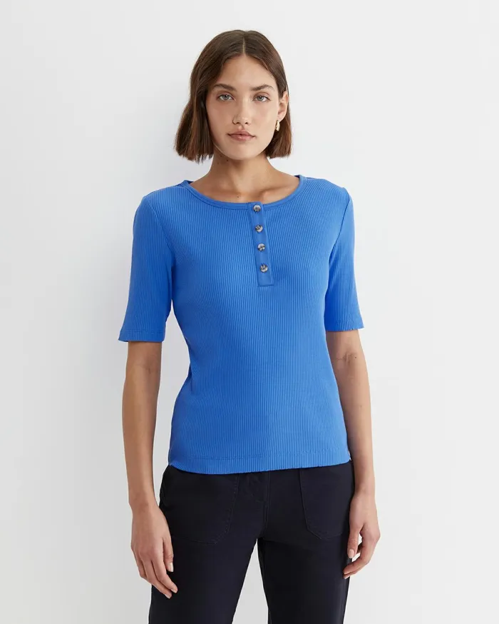 Women Sportscraft Tops and Tees Allie Rib Henley Tee Cerulean