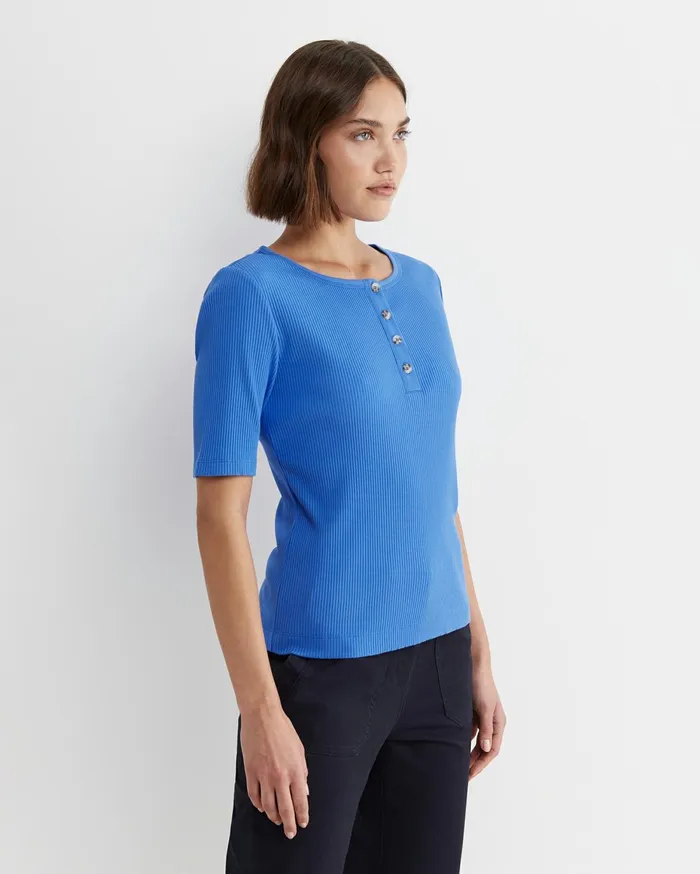 Women Sportscraft Tops and Tees Allie Rib Henley Tee Cerulean
