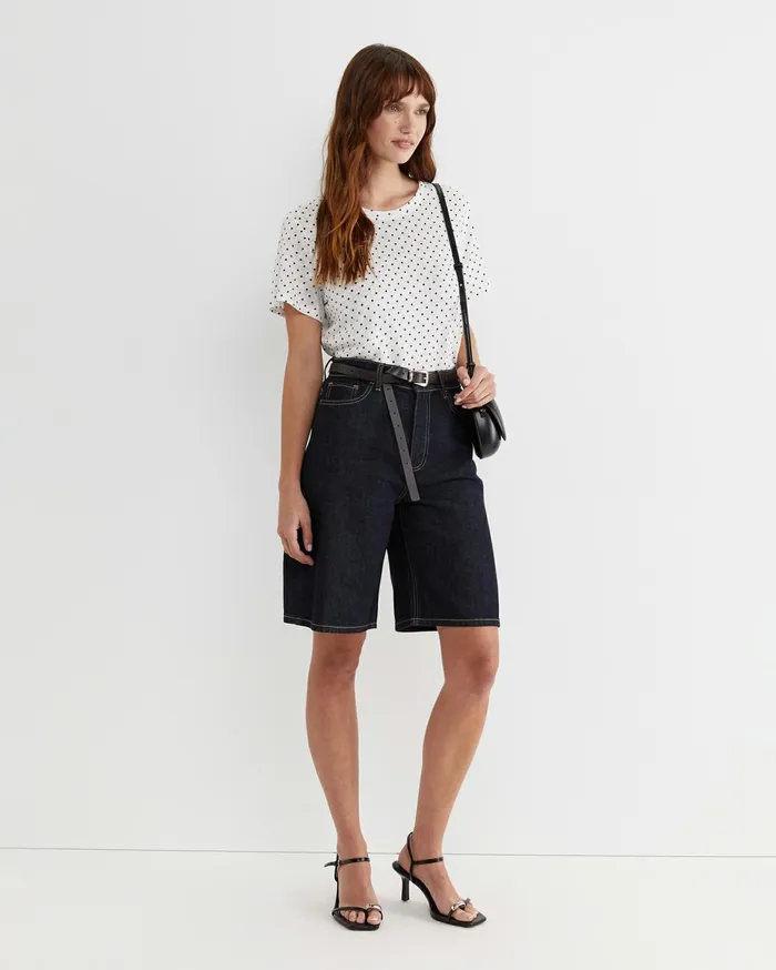 Women Sportscraft Tops and Tees Tonia Spot Linen Tee Whitenavy