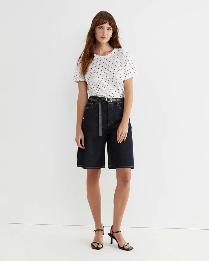 Women Sportscraft Tops and Tees Tonia Spot Linen Tee Whitenavy