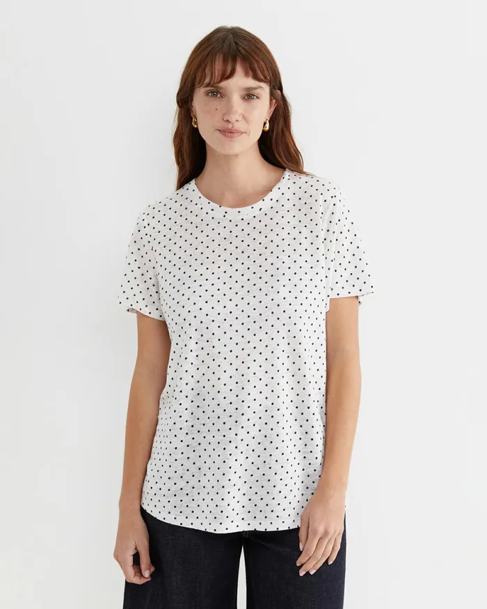 Women Sportscraft Tops and Tees Tonia Spot Linen Tee Whitenavy