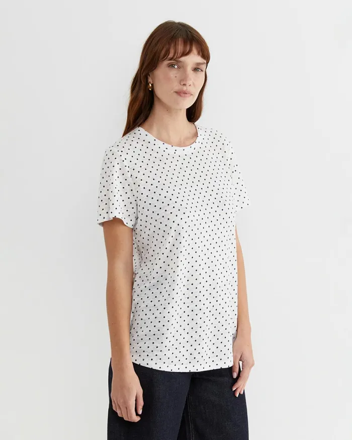 Women Sportscraft Tops and Tees Tonia Spot Linen Tee Whitenavy