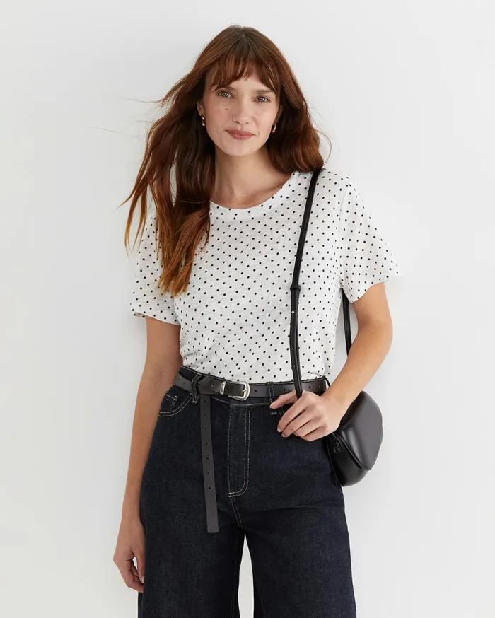 Women Sportscraft Tops and Tees Tonia Spot Linen Tee Whitenavy