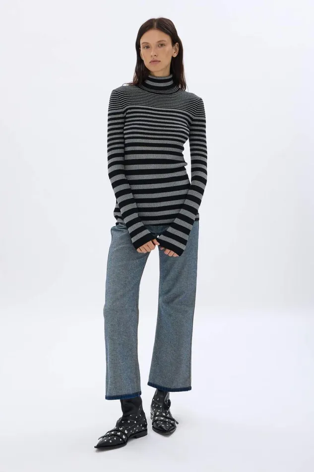 Women Striped Turtleneck Sweater In Wool And Lurex Blacksilver Multi Sonia Rykiel Sweaters Women Striped Turtleneck Sweater In Wool And Lurex Blacksilver Multi Sonia Rykiel Sweaters