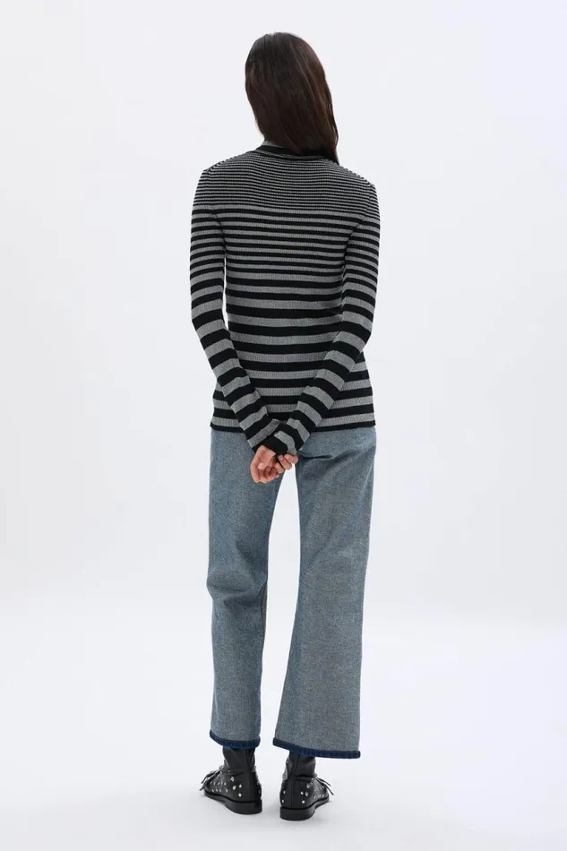 Women Striped Turtleneck Sweater In Wool And Lurex Blacksilver Multi Sonia Rykiel Sweaters