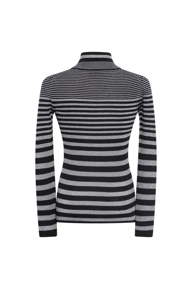 Women Striped Turtleneck Sweater In Wool And Lurex Blacksilver Multi Sonia Rykiel Sweaters