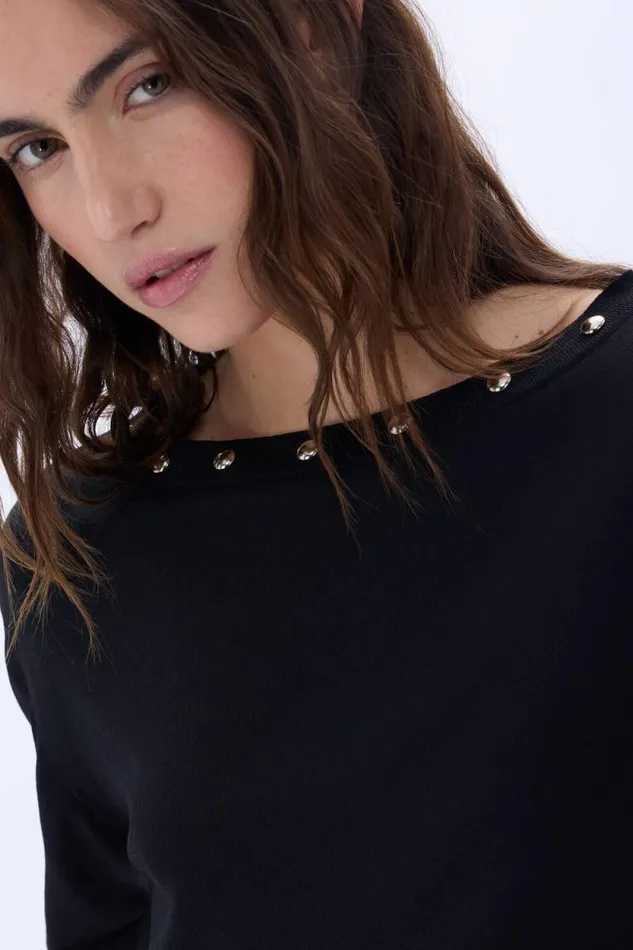 Women Studded Collar Top Black Black Sonia Rykiel TShirts