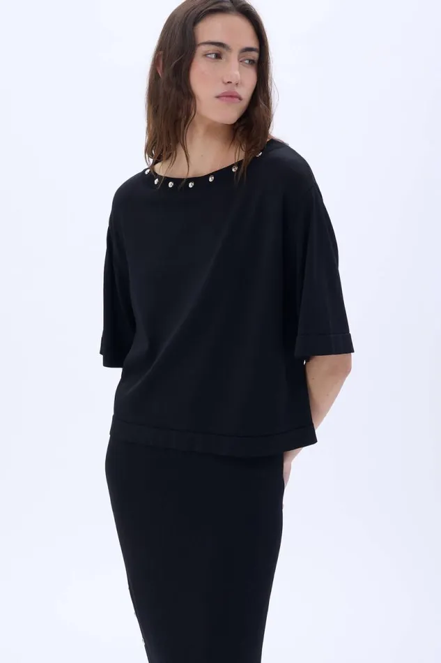 Women Studded Collar Top Black Black Sonia Rykiel TShirts