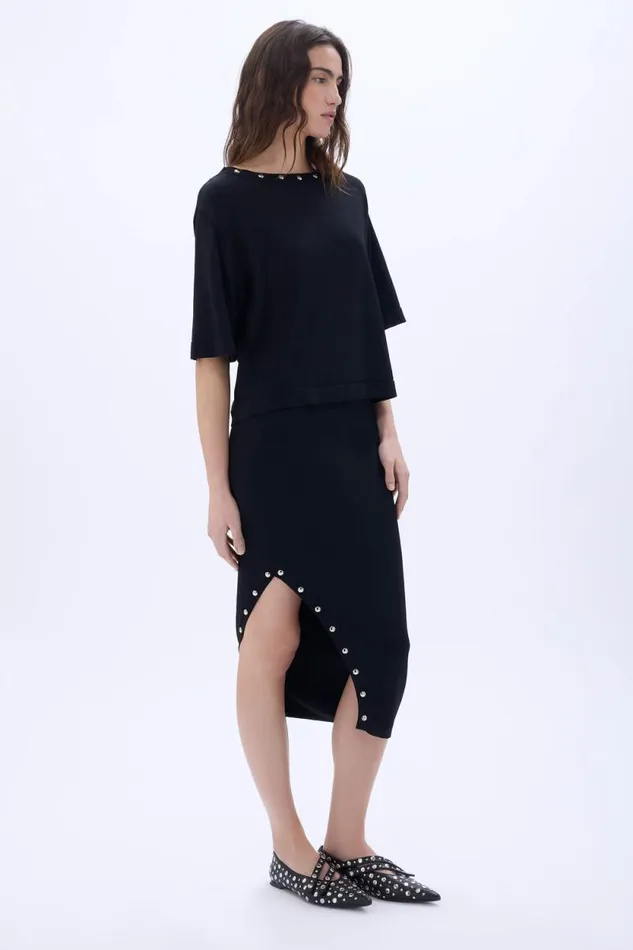 Women Studded Collar Top Black Black Sonia Rykiel TShirts
