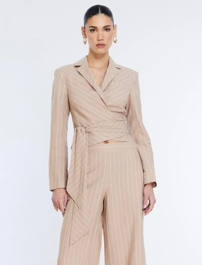 Women Suiting BCBG FrontTie Jacket Khakiwhite