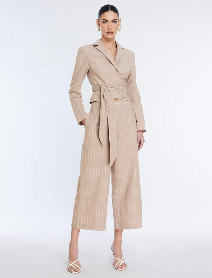 Women Suiting BCBG FrontTie Jacket Khakiwhite