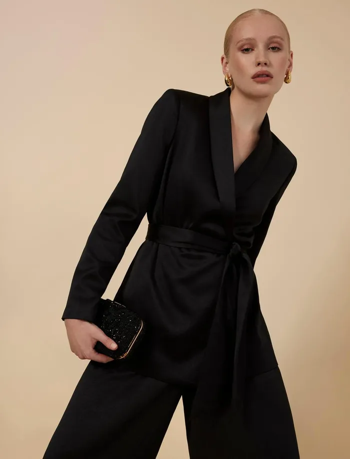 Women Suiting BCBG Harrison Satin Blazer Black
