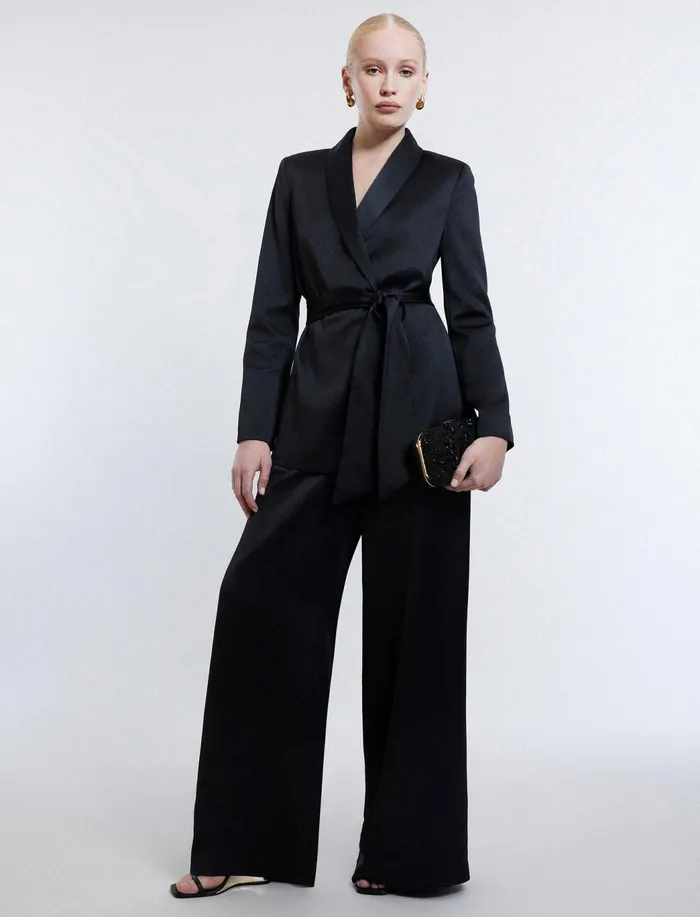 Women Suiting BCBG Harrison Satin Blazer Black