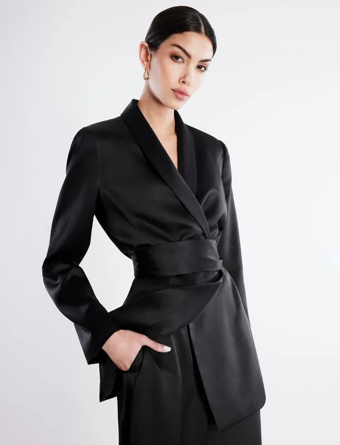 Women Suiting BCBG Harrison Satin Blazer Black