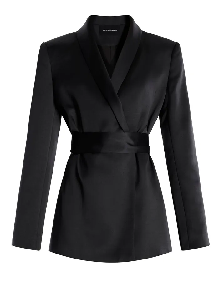 Women Suiting BCBG Harrison Satin Blazer Black