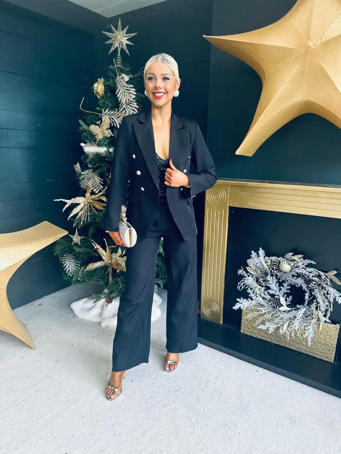 Women Suits and Blazers Canella Lane Angela Tailored Double Breasted Suit Black