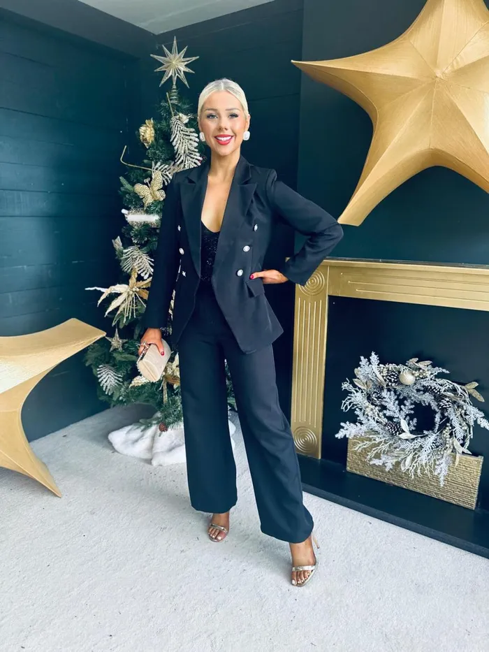Women Suits and Blazers Canella Lane Angela Tailored Double Breasted Suit Black