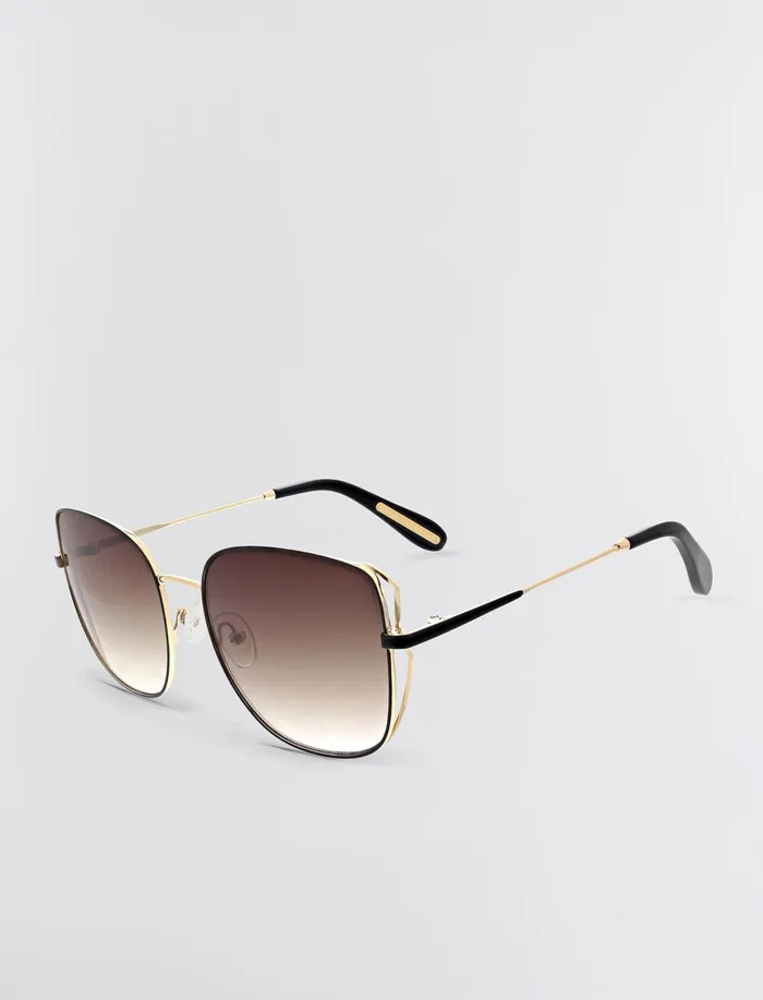 Women Sunglasses BCBG Gold and Black Square Sunglasses Shiny Light Gold Black