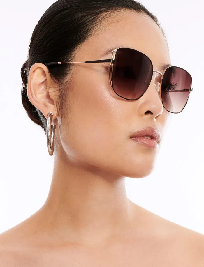 Women Sunglasses BCBG Gold and Black Square Sunglasses Shiny Light Gold Black