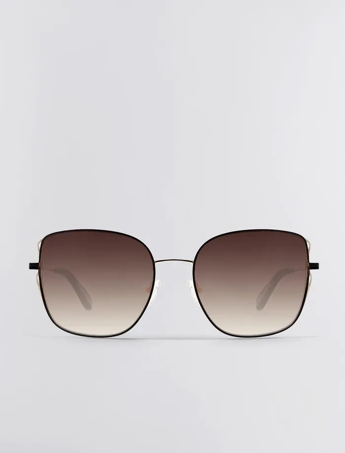 Women Sunglasses BCBG Gold and Black Square Sunglasses Shiny Light Gold Black