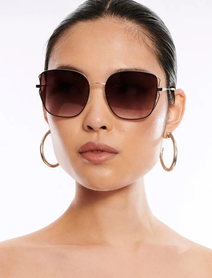 Women Sunglasses BCBG Gold and Black Square Sunglasses Shiny Light Gold Black