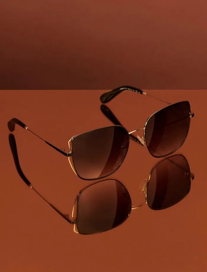 Women Sunglasses BCBG Gold and Black Square Sunglasses Shiny Light Gold Black
