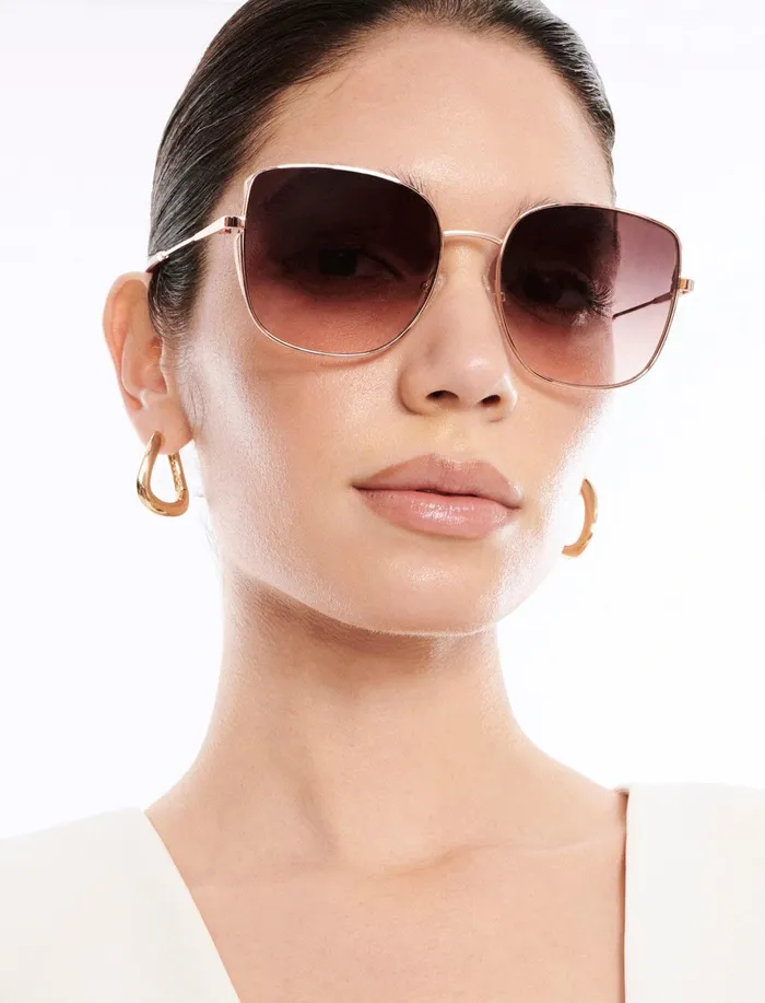 Women Sunglasses BCBG Rose Gold Square Sunglasses Shiny Rose Gold