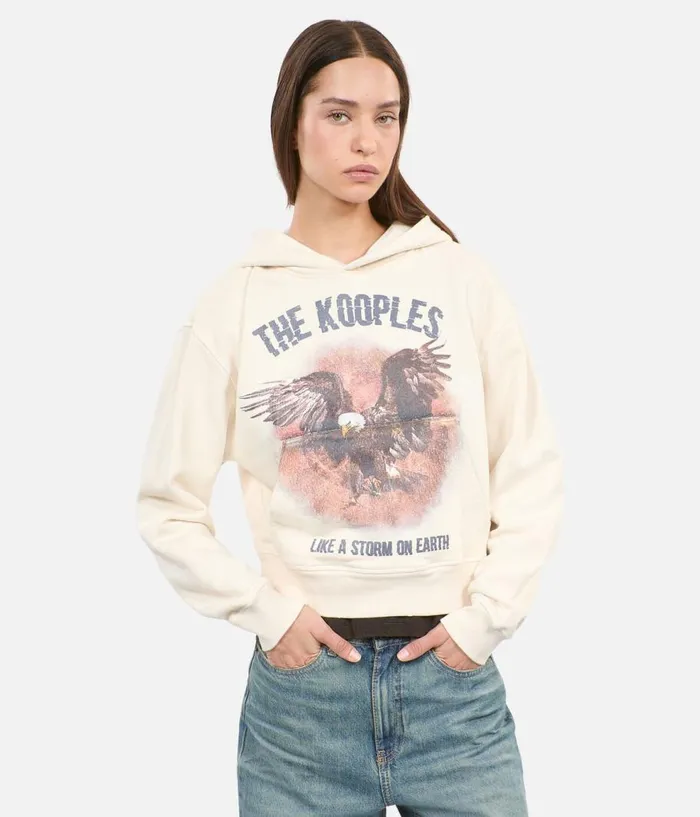 Women Sweatshirts THE KOOPLES Ecru Hoodie With Serigraphy Women Sweatshirts THE KOOPLES Ecru Hoodie With Serigraphy