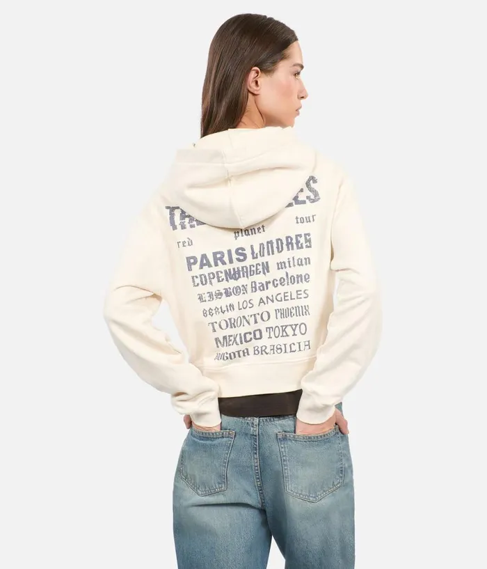 Women Sweatshirts THE KOOPLES Ecru Hoodie With Serigraphy Women Sweatshirts THE KOOPLES Ecru Hoodie With Serigraphy