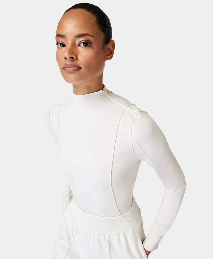Women Sweaty Betty Exposed Seam Long Sleeved Top Lily White Long Sleeve Tops