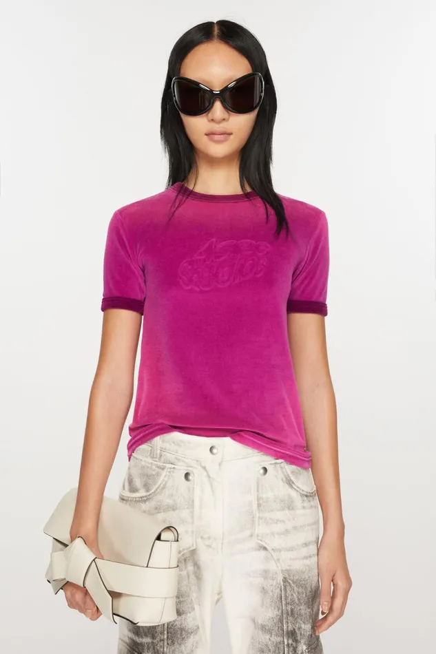 Women Tshirt Logo 8211 Fitted Fit Magenta Pink Acne Studios Tshirts