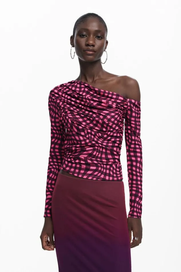 Women Tshirts Desigual Asymmetric Tshirt With Psychedelic Checks