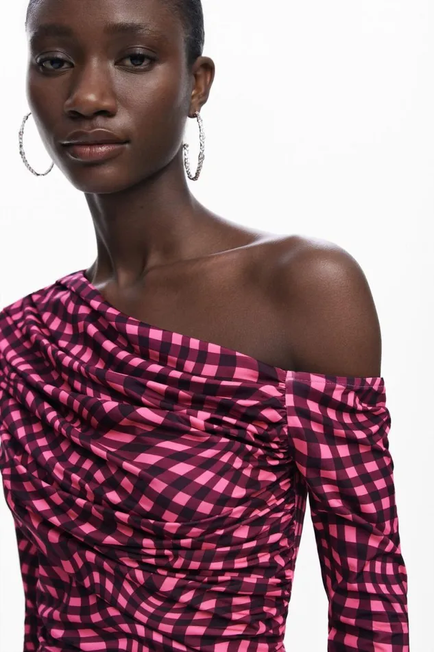 Women Tshirts Desigual Asymmetric Tshirt With Psychedelic Checks