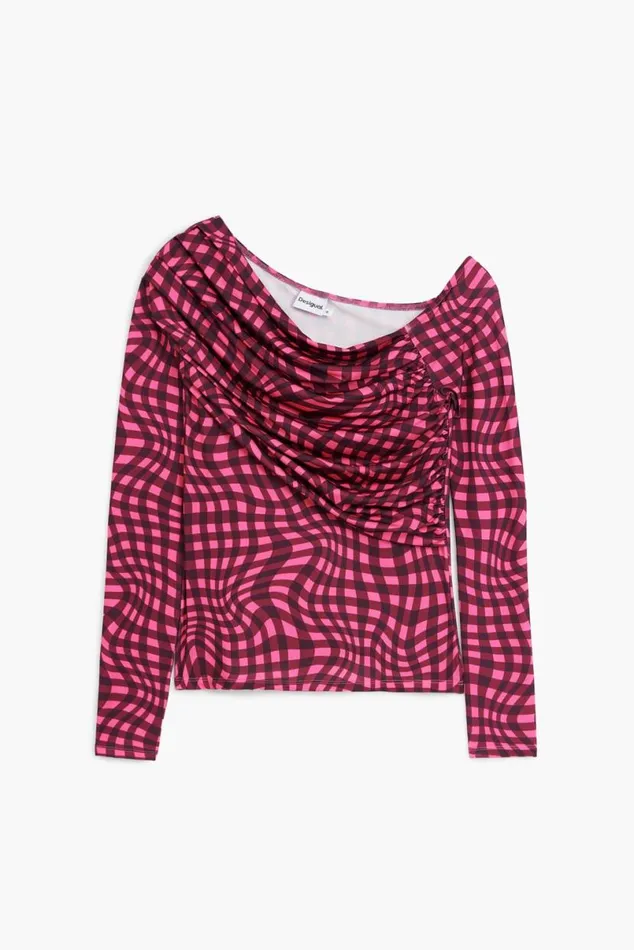 Women Tshirts Desigual Asymmetric Tshirt With Psychedelic Checks