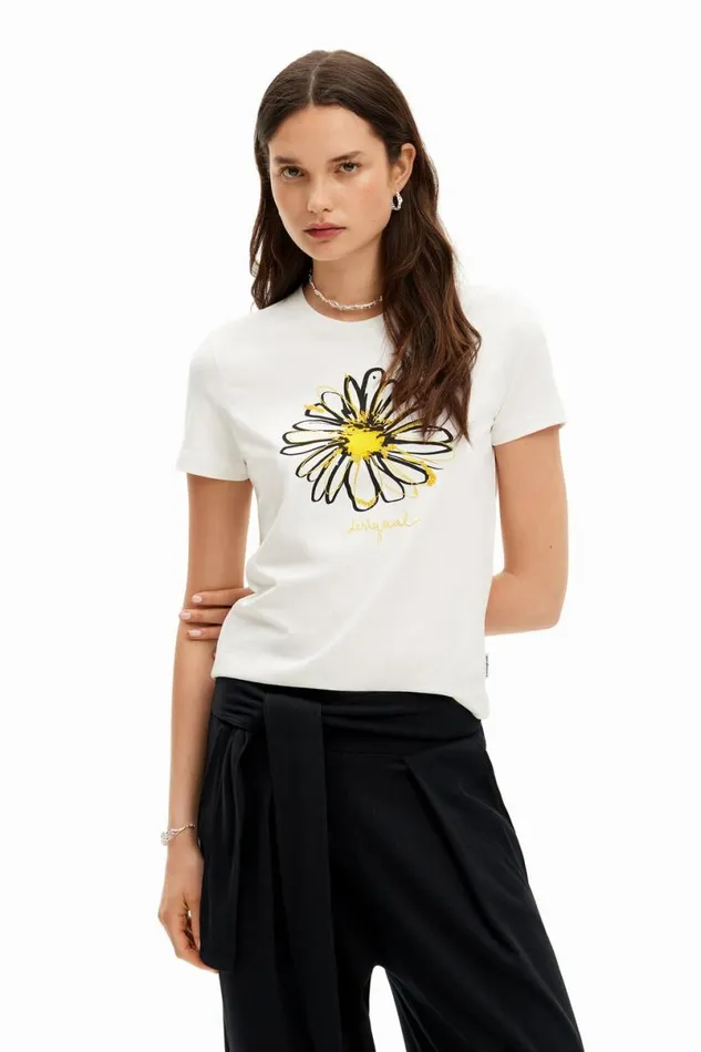 Women Tshirts Desigual Daisy Illustration Tshirt