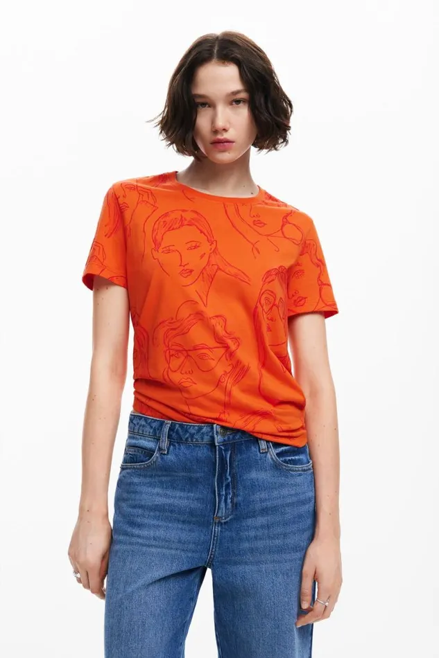 Women Tshirts Desigual Face Print Tshirt