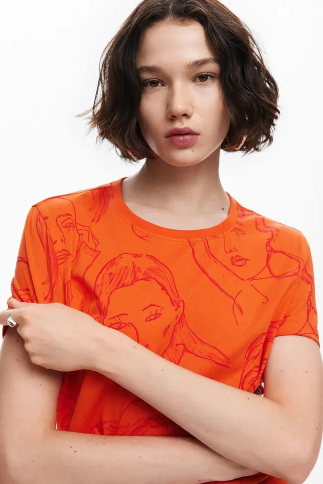 Women Tshirts Desigual Face Print Tshirt