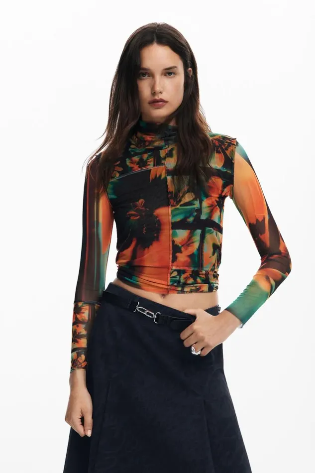 Women Tshirts Desigual Printed Tulle Tshirt