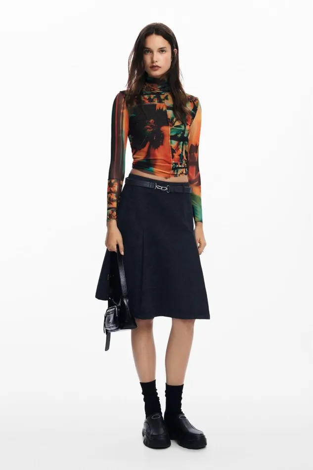 Women Tshirts Desigual Printed Tulle Tshirt